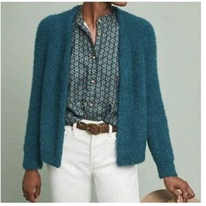 Anthropologie Sleeping on Snow Northbound Eyelash Cardigan Sweater Teal Small